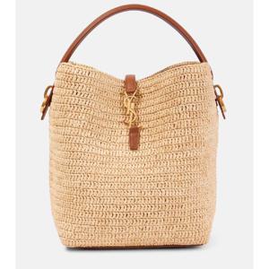 생로랑 Le 37 레더 트리밍 라피아 버킷 백 P00884129