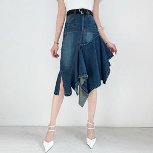 [금찌]금찌 엔드 컷팅 언발 데님 스커트 SK3150