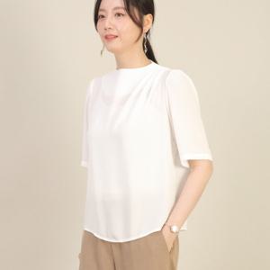 애비뉴투지 엄마옷 쉬폰 세줄 주름 하이넥 라운드 여름 반팔 블라우스 B05545