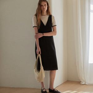 V-neck layered dress - Black [BE25SSOP001BK]