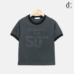 엘케이트 여성 링거 반팔티 배색 크롭티셔츠 여름 면 반팔 LTM005