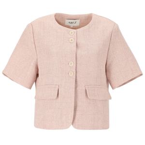 [에이비에프지]큐티 단추 포인트 라운드넥 숏 반팔 트위드 재킷 APZ2HJ03E