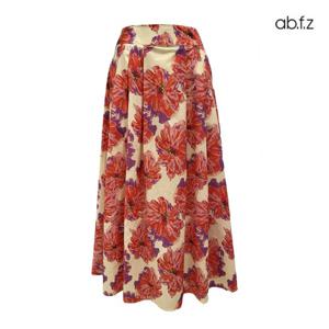 [에이비에프지]투핀턱 플라워 패턴 롱 주름 면 스커트 APZ2QS03F