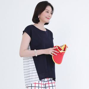 애비뉴투지 엄마옷 실켓 면 스트라이프 여름 가오리 언발 반팔 티셔츠 A06144