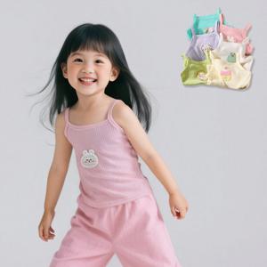 [엠케이] 비비드골지 아동 골지 자수 끈나시 티셔츠 205800