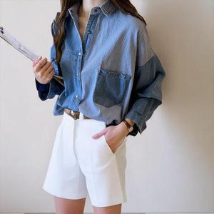 [써니  패션] 여성 데님 청남방 루즈핏 봄가을 셔츠