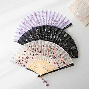 [박씨상방] (국내제작)고급 실크 꽃당초자수 대나무 접부채