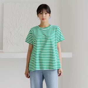 [바네사빈] 플레어 단가라 반팔 티셔츠 v01178