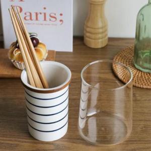 아트박스/와인앤쿡 미니멀 스트라이프 글라스 이중 수저통 1개