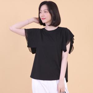 [애비뉴투지]쉬폰 믹스 면 예쁜 여성 여름 반팔 티셔츠 A08305