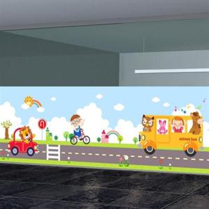 아트박스/낭만창고 nang370-뛰뛰 빵빵 스쿨버스-뮤럴실사 시트지