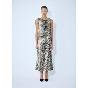 25 FW 아크네 여성 새틴 파이선 프린트 미디 원피스 acn0260001brn