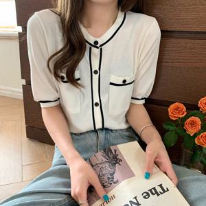 [올리비에스클로젯] 모던 라인배색 반팔 니트_O2506CD601B