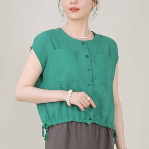 애비뉴투지 엄마옷 후렌치 주머니 허리끈 셔링 여름 반팔 숏 블라우스 B07535