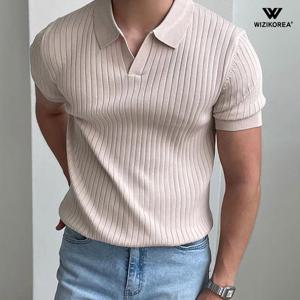 남성 골지 카라넥 니트 반팔티 슬림핏 데일리 무지 티셔츠 WI059T