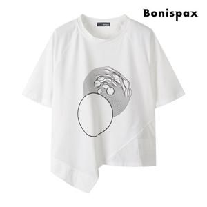 [보니스팍스(여성의류)]써클 프린팅 언발 트임 반팔 티셔츠 (XP7TS003M0)