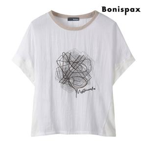 [보니스팍스(여성의류)]프린팅 드롭 숄더 라운드넥 반팔 블라우스 (XP7SH005M0)