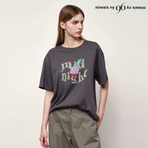 [나인식스뉴욕(영캐릭터)]빈티지 레터링 포인트 라운드넥 반팔 티셔츠 (NP2LW052L0)