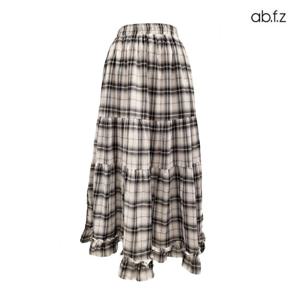 [에이비에프지]체크 패턴 포인트 밴딩 롱 면 스커트 APZ2ZS34F