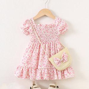 [엠케이] 쉬폰핑크 여아 반팔 스모크밴딩 플라워 원피스 205834