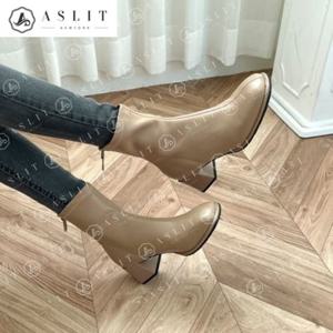 [애슬릿] 안감 기모 청키 미들굽 앵클 삭스 발목 통굽 부츠