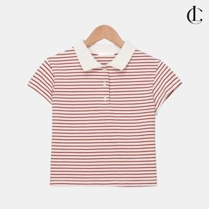 엘케이트 여성 카라티 크롭 줄무늬 단가라 여름 코튼 반팔티 LDE051