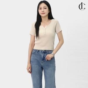 엘케이트 여자 반팔티 슬림 골지 크롭 U넥 여름 티셔츠 LCR116