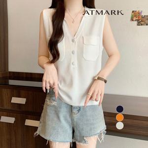 ATMARK 카라브이넥버튼슬리브리스니트_AA53KN101G