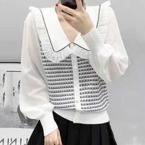 [올리비에스클로젯] 프릴카라 트위드 쉬폰소매 니트_O2203KN605A