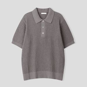 [리빌모아]남자 부클 카라넥 골지 반팔 니트티 AS-KNH-Q006-차콜