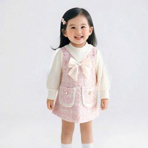 [엠케이] 핑크트위드 여아동 긴팔 원피스 205886