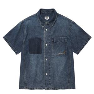 와키윌리 워싱 데님 반팔 셔츠 B1 WA2502SS12 BL