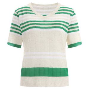 [샵앤]여성 골지 린넨 단가라 V넥 반팔 니트 티셔츠 21DS-WKN-14