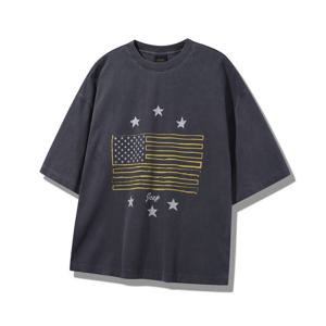 지프 남여공용 가먼트 워싱 빈티지 성조기 프린트 반팔티셔츠JQ3TSU257
