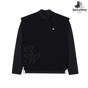 [블랙앤화이트]여성 우븐 레이어드 하이넥 티셔츠 9224LXSP_BLACK