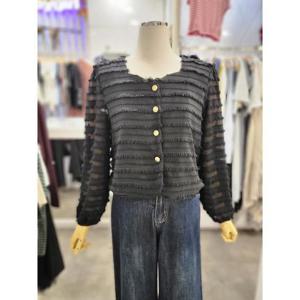 밸리걸 세이브존01 가을 시스루 소매 프린지 노카라 크롭 자켓 815530