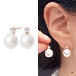 14K 골드필드 핀 큐빅 진주 베이직 하객 결혼식 귀걸이