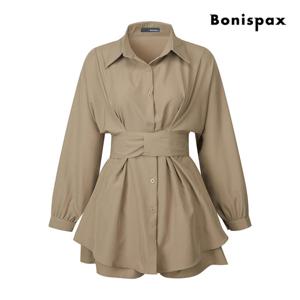 [보니스팍스(여성의류)]와이드 벨티드 셔링 셔츠 투피스 XP8ST001M0