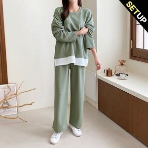 [올리비에스클로젯] 이지 레이어드 티셔츠 와이드팬츠 2종세트_O2509SE081C