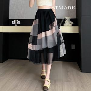 ATMARK (77까지)쉬폰레이어블록밴딩스커트_AA56SK010G