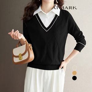 ATMARK 폴셔츠레이어드브이넥니트_AA56KN018G