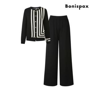 [보니스팍스(여성의류)]배색 라인 니트 상하의 세트 XP9ST002M0