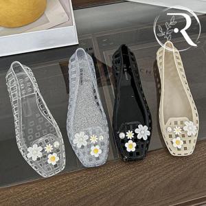 [디자이어로즈] 여성 펀칭 젤리 꽃장식 방수 플랫 1cm