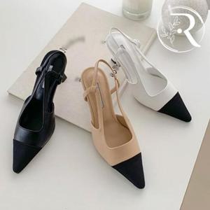 [디자이어로즈] 여성 앞코배색 슬링백 7cm 샌들