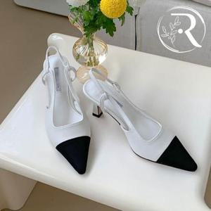 [디자이어로즈] 투톤 앞코배색 슬링백 샌들 힐 7cm