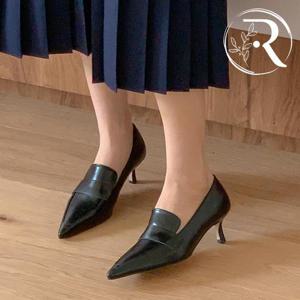 [디자이어로즈] 블랙 미들힐 구두 뾰족코 펌프스 5cm