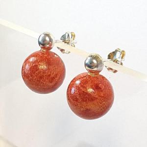 [블루케이] 엔틱목산호 원석 라운드귀걸이240409-15