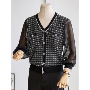 [커스텀에이블]체크 쉬폰소매 니트_T2509KN651C