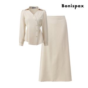 [보니스팍스(여성의류)]카라 랩 블라우스 스커트 투피스 XP9ST010M0