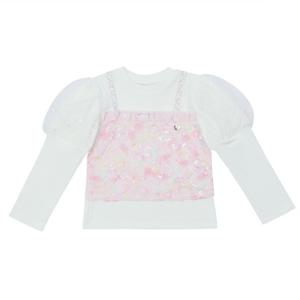 프렌치캣8 아이보리 스팽글 배색 티셔츠 (Q45DCT270W2)